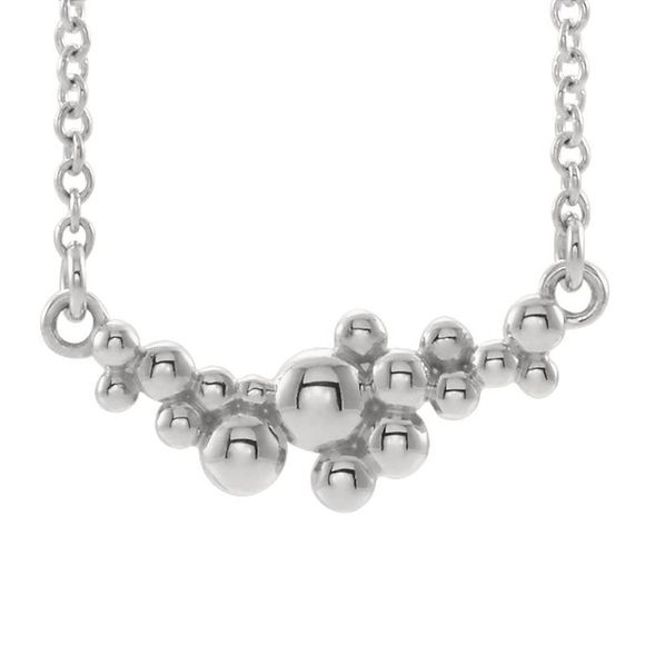 14k White Gold Scattered Beaded Bar Necklace 16 Inch